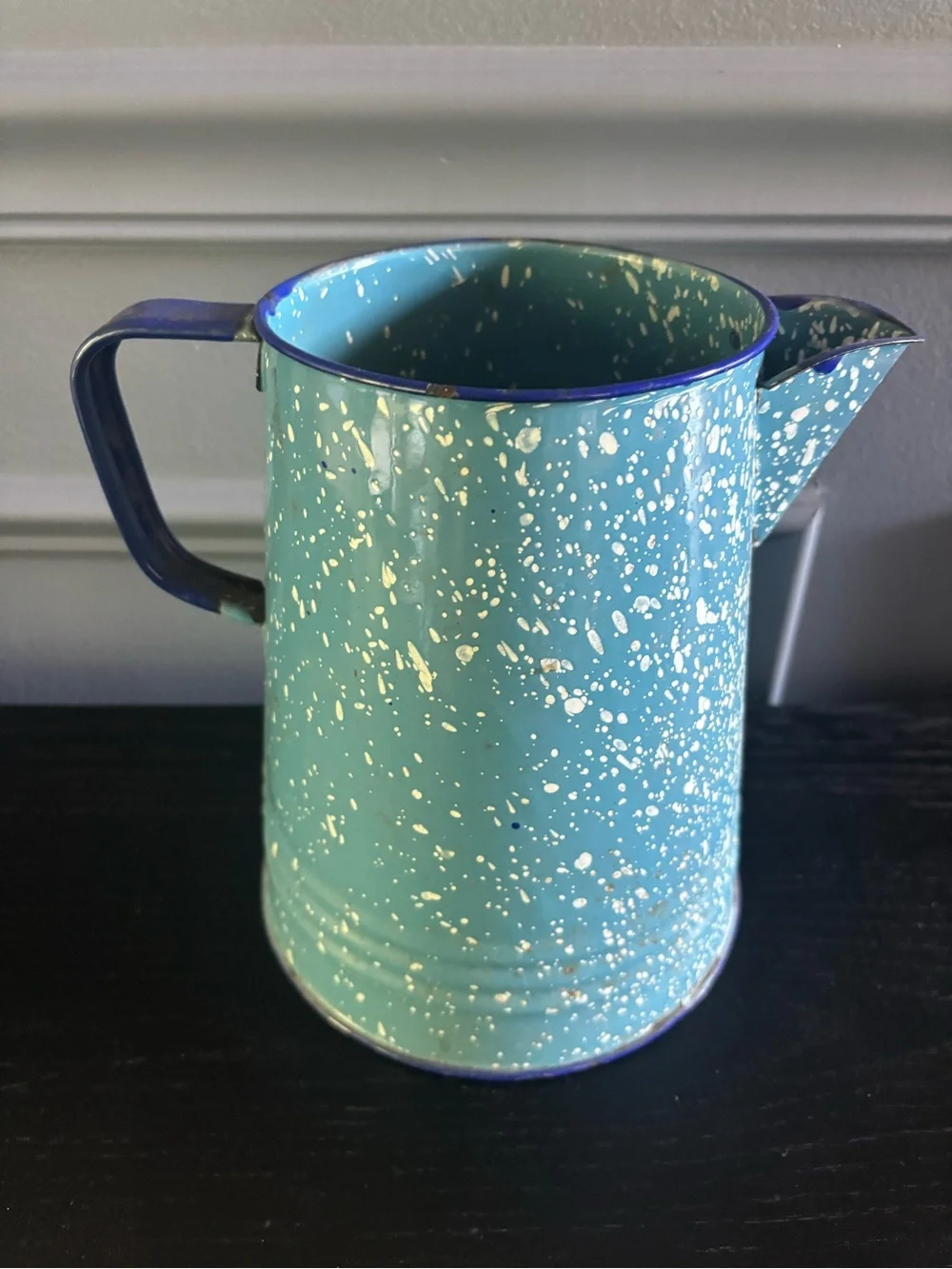 Vintage Blue Speckled Enamelware Pitcher Coffee Pot – 1940s Granite Style